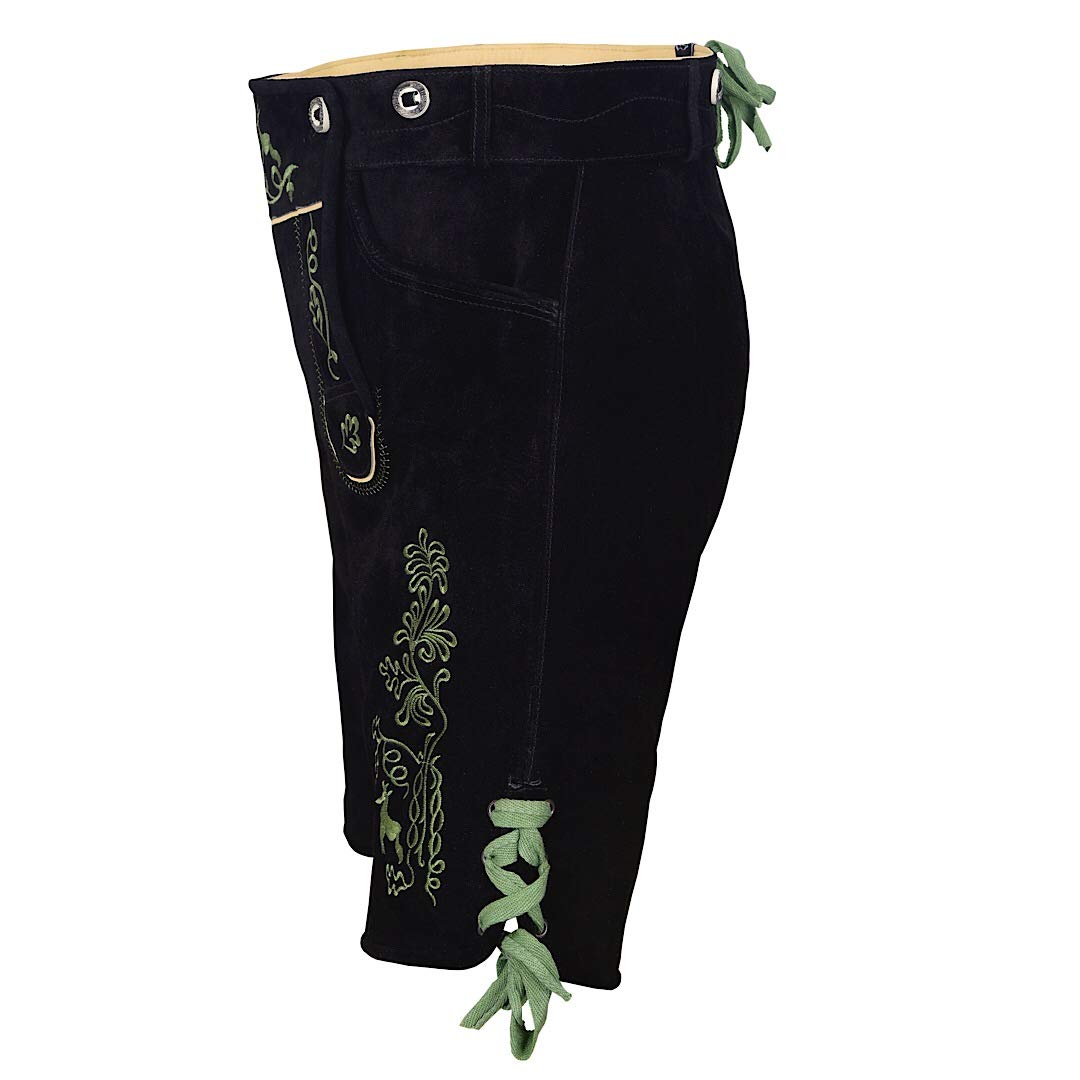 QUALITY WEARS USA German Bavarian Oktoberfest Trachten Men Wear Short Lederhosen (Black & Green)