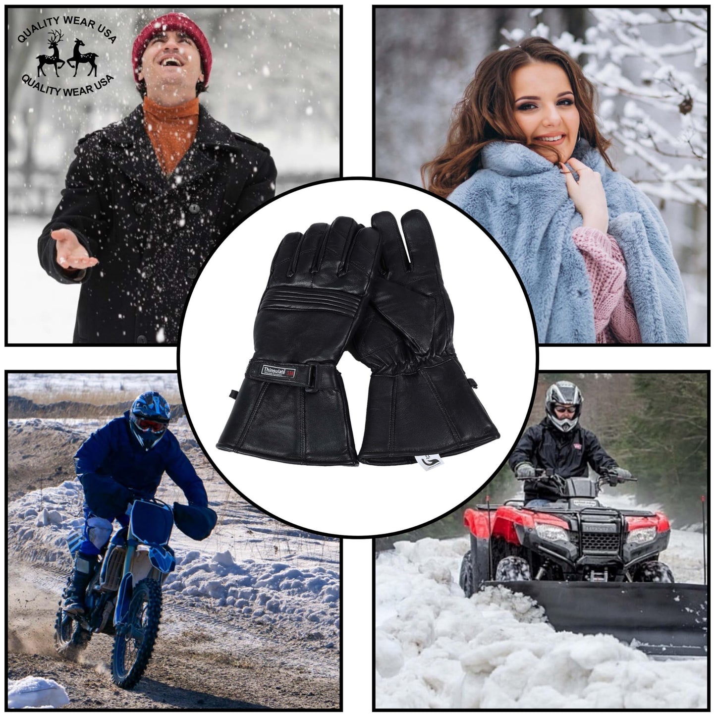 QUALITY WEARS USA Men Leather Gauntlet Motorcycle Gloves- Motorcycle Thermal Lined Gloves- Biker Winter Gauntlet Gloves