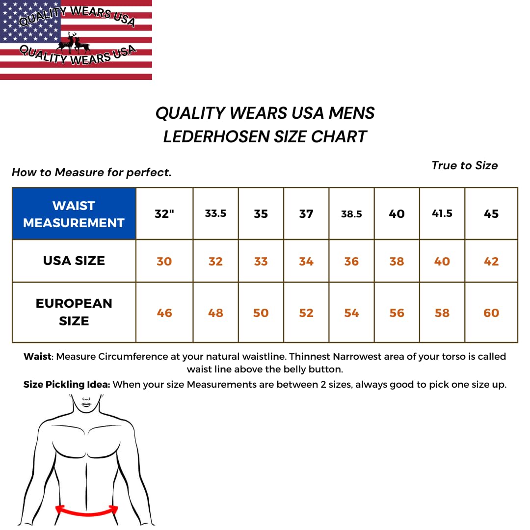 QUALITY WEARS USA Lederhosen Men - Authentic Lederhosen for Men, Oktoberfest Outfit - Style 2