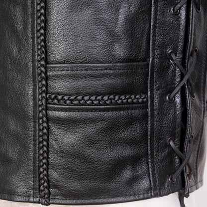 QUALITY WEARS USA Motorcycle Leather Vests for Men Braided - Leather Motorcycle Conceal Carry Vest - Men Biker Leather Vest