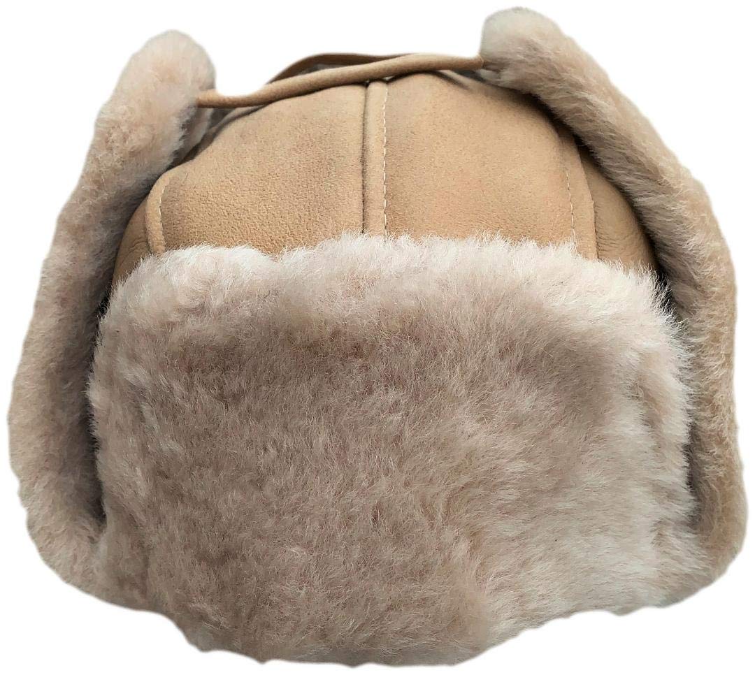 Unisex Double Face Leather Sheepskin Trapper Hat Russian Ushanka Aviator Fur hat Winter hat
