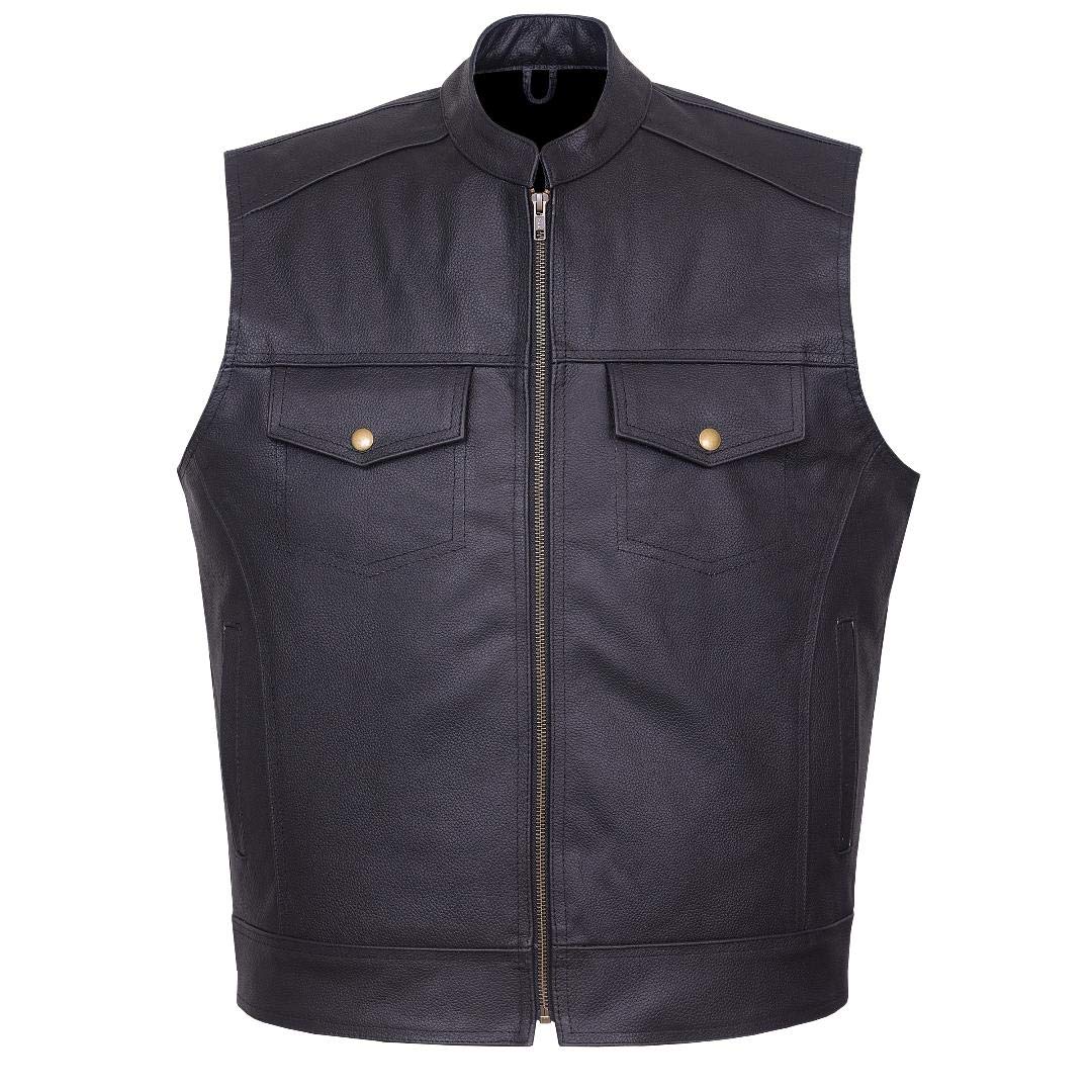 QUALITY WEARS USA Motorcycle Vests for Men - Leather Motorcycle Conceal Carry Vest - Men Biker Leather Vest