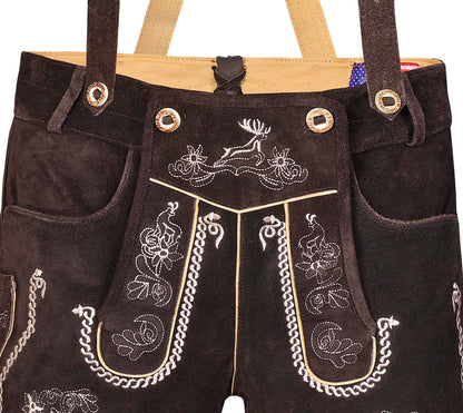 QUALITY WEARS USA Lederhosen Men - Authentic German Bavarian Lederhosen - Men Oktoberfest Lederhosen (Bronze Mocha Brown)