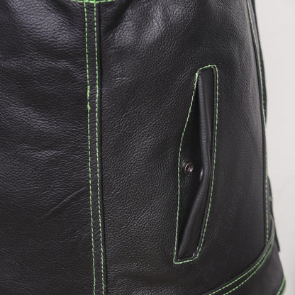 QUALITY WEARS USA Leather motorcycle vest - SOA Leather Motorcycle Vest - Concealed Carry Pocket Outlaw Leather Vest