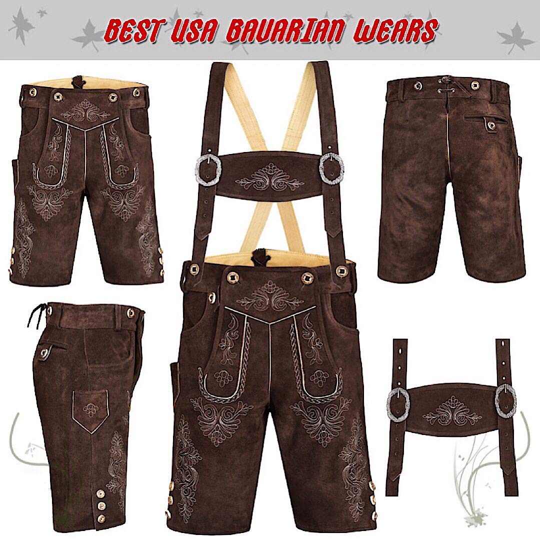 QUALITY WEARS USA Men Lederhosen - Authentic Lederhosen - Leather German Lederhosen for Men, Oktoberfest Outfit - Light Brown