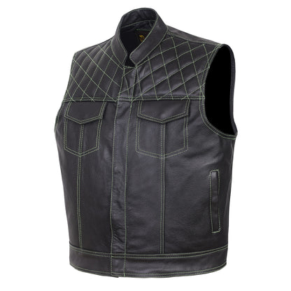 QUALITY WEARS USA Leather motorcycle vest - SOA Leather Motorcycle Vest - Concealed Carry Pocket Outlaw Leather Vest