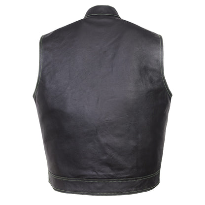 QUALITY WEARS USA Leather motorcycle vest - SOA Leather Motorcycle Vest - Concealed Carry Pocket Outlaw Leather Vest