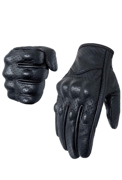 QUALITY WEARS USA Motorcycle Touchscreen Gloves - Motorcycle Gloves for Men - Leather Biker Gloves - Riding, Driving, Racing ATV Perforated Gloves