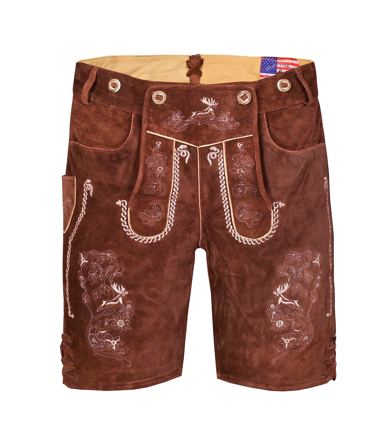 QUALITY WEARS USA Men Lederhosen - Authentic Lederhosen - Leather German Lederhosen for Men, Oktoberfest Outfit - Hazel Brown