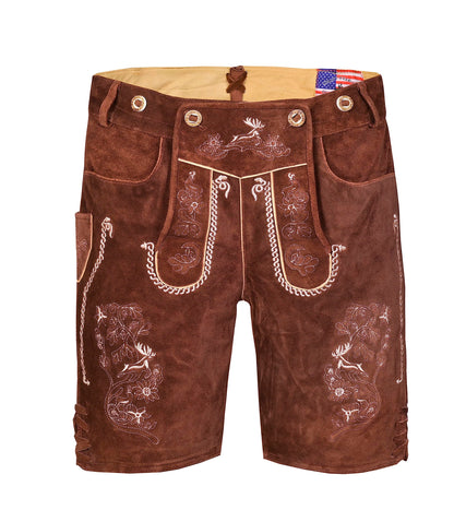 QUALITY WEARS USA Men Lederhosen - Authentic Lederhosen - Leather German Lederhosen for Men, Oktoberfest Outfit - Hazel Brown