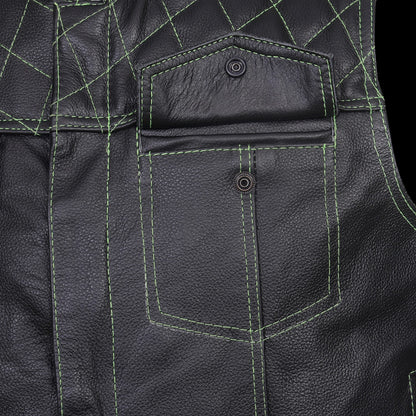 QUALITY WEARS USA Leather motorcycle vest - SOA Leather Motorcycle Vest - Concealed Carry Pocket Outlaw Leather Vest