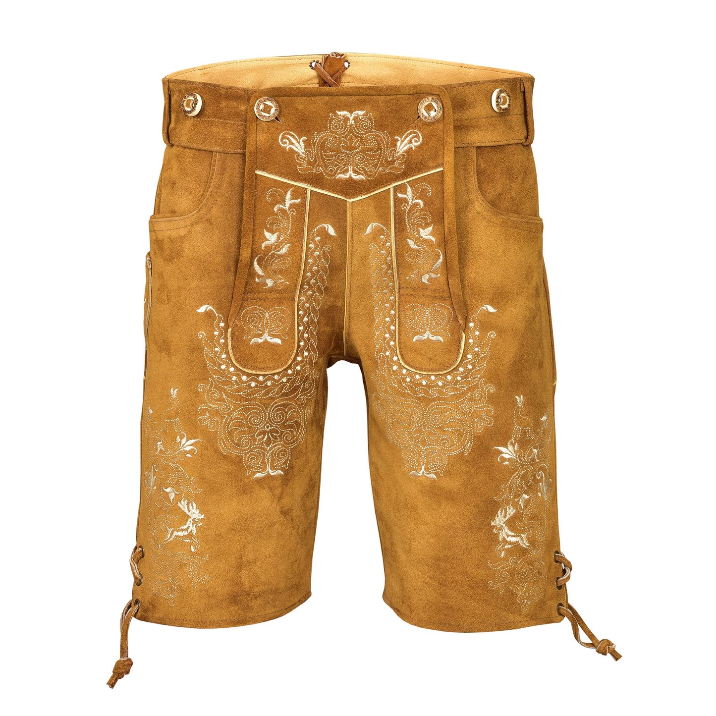 Quality wears Men Authentic Oktoberfest Lederhosen -Bavarian Lederhosen Costume - Lederhosen Men - German Bavarian Trachten Lederhosen (USA 33, Gold Big)