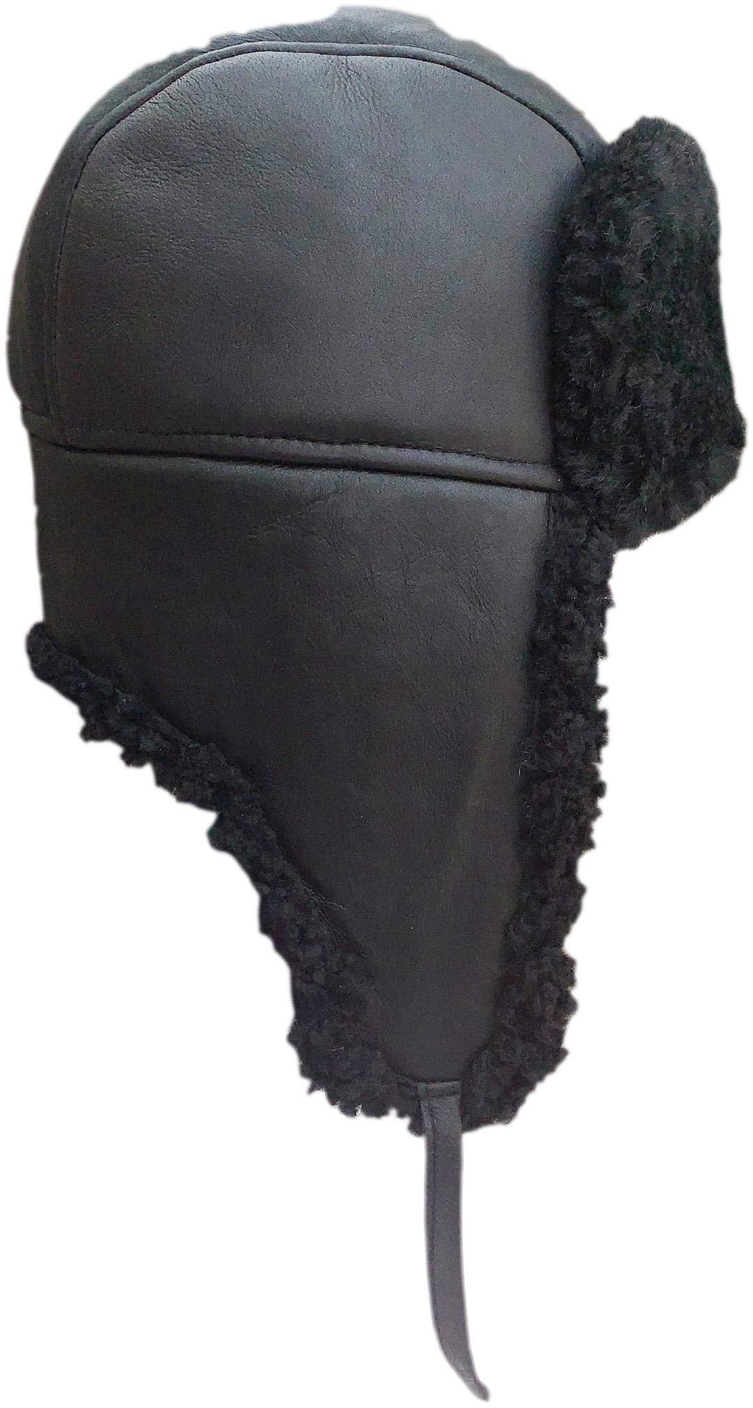 Unisex Double Face Leather Sheepskin Trapper Hat Russian Ushanka Aviator Fur hat Winter hat