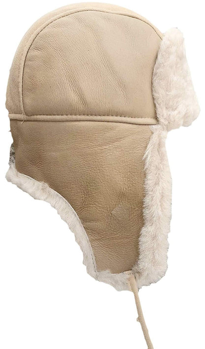 Unisex Double Face Leather Sheepskin Trapper Hat Russian Ushanka Aviator Fur hat Winter hat