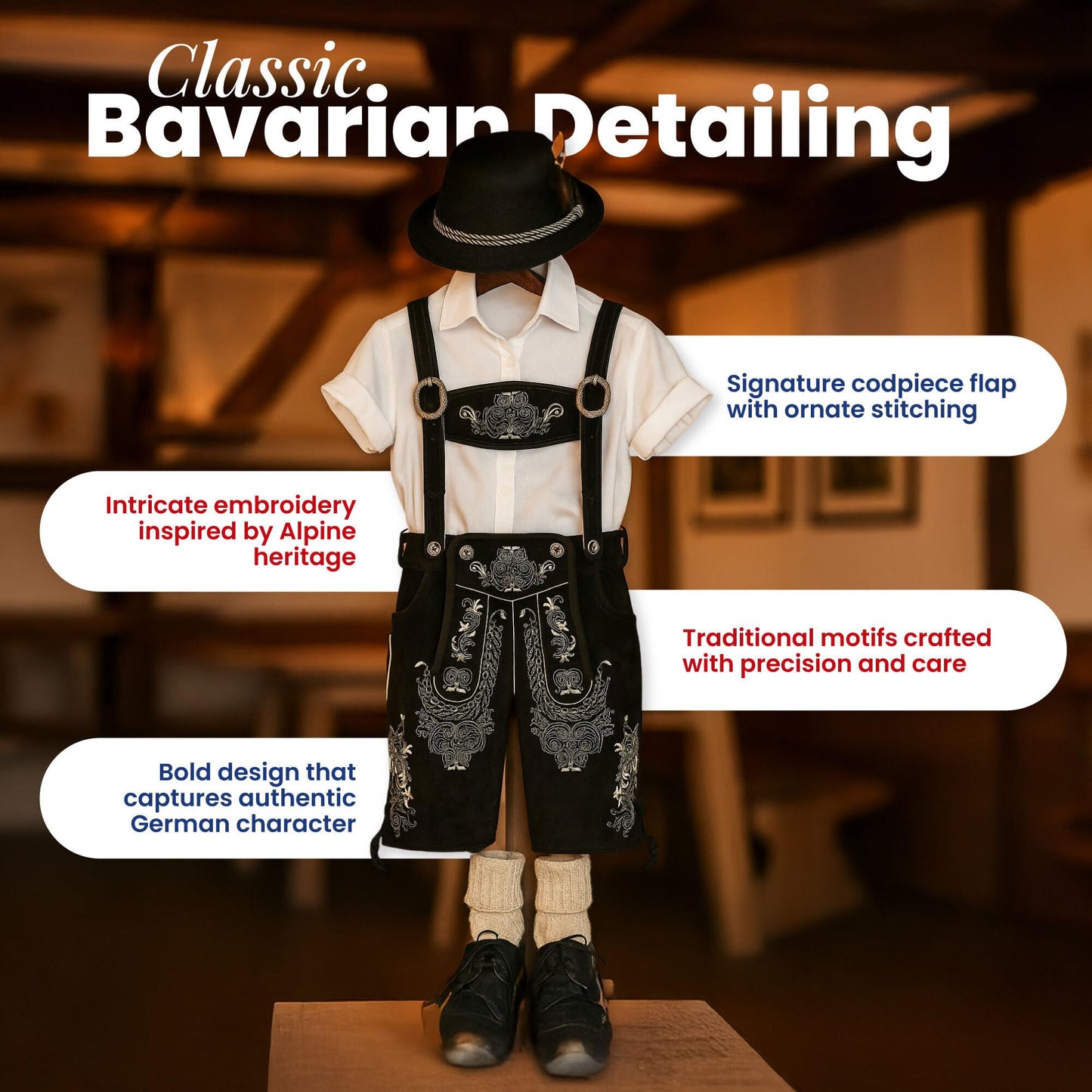 QUALITY WEARS USA Lederhosen Men - Authentic Lederhosen - Leather German Lederhosen for Men, Oktoberfest Outfit - Black