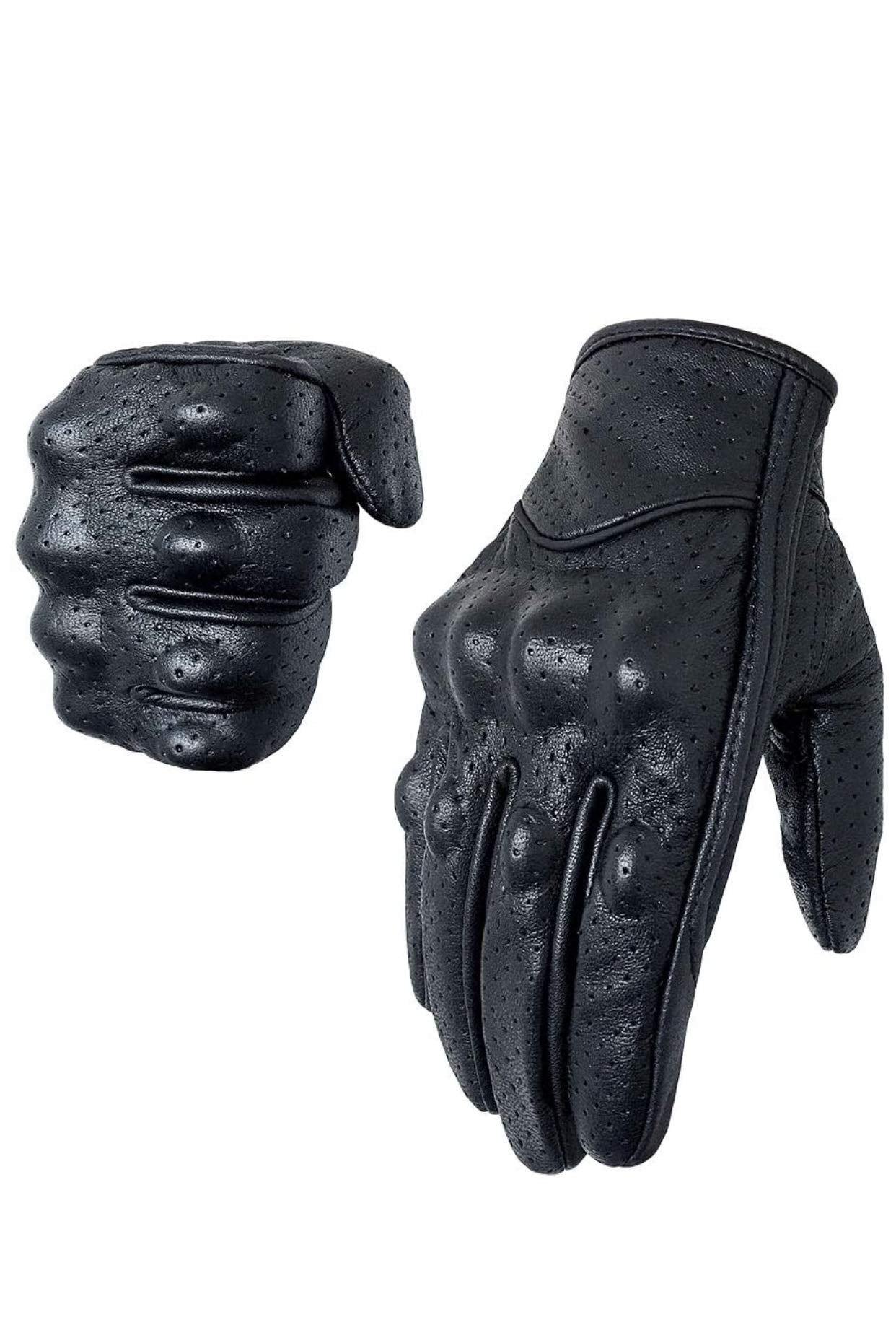 QUALITY WEARS USA Motorcycle Touchscreen Gloves - Motorcycle Gloves for Men - Leather Biker Gloves - Riding, Driving, Racing ATV Perforated Gloves