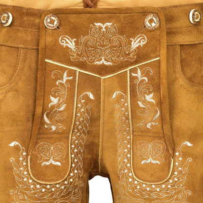 QUALITY WEARS USA Lederhosen Men - Authentic German Bavarian Lederhosen - Men Oktoberfest Lederhosen (Style 1)