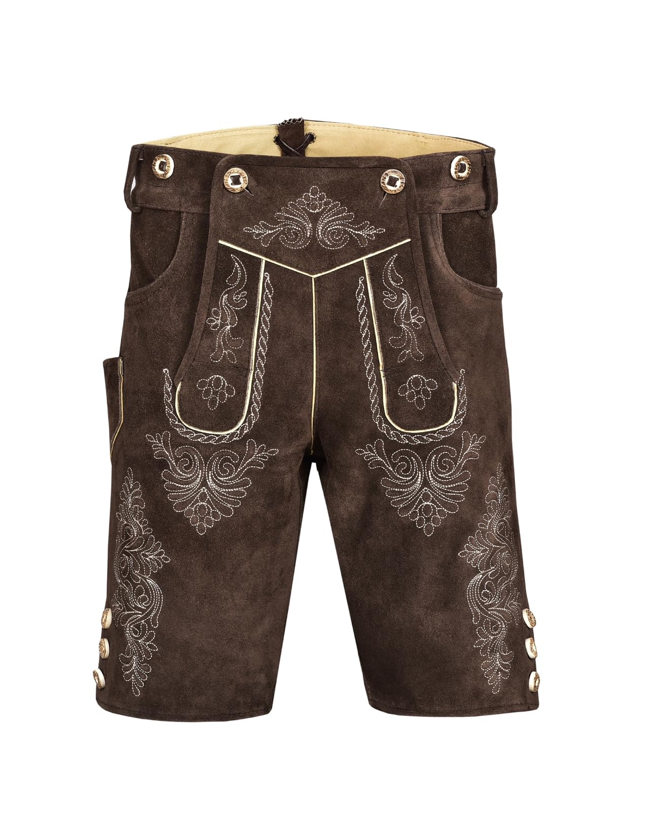 QUALITY WEARS USA Men Lederhosen - Authentic Lederhosen - Leather German Lederhosen for Men, Oktoberfest Outfit - Light Brown