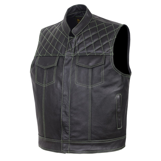 QUALITY WEARS USA Leather motorcycle vest - SOA Leather Motorcycle Vest - Concealed Carry Pocket Outlaw Leather Vest