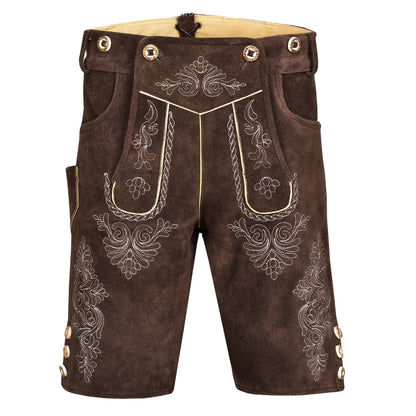 QUALITY WEARS USA Men Lederhosen - Authentic Lederhosen - Leather German Lederhosen for Men, Oktoberfest Outfit - Brown