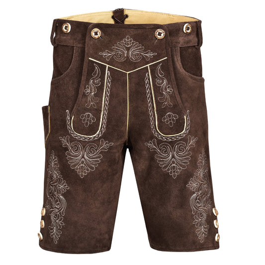 QUALITY WEARS USA Men Lederhosen - Authentic Lederhosen - Leather German Lederhosen for Men, Oktoberfest Outfit - Brown