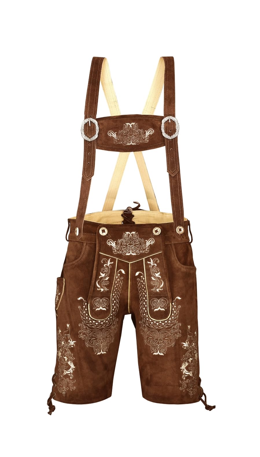 QUALITY WEARS USA Men Lederhosen - Authentic Lederhosen - Leather German Lederhosen for Men, Oktoberfest Outfit - Light Brown