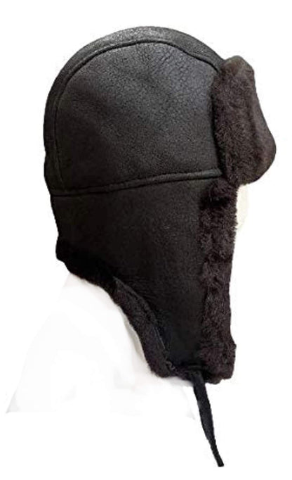 Unisex Double Face Leather Sheepskin Trapper Hat Russian Ushanka Aviator Fur hat Winter hat