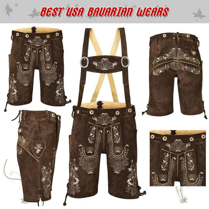 QUALITY WEARS USA Lederhosen Men - Authentic Lederhosen - Leather German Lederhosen for Men,- Brown Style 1