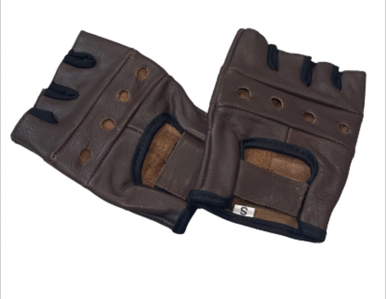 QUALITY WEARS USA Leather Fingerless Men's Motorcycle Premium Driving Gloves