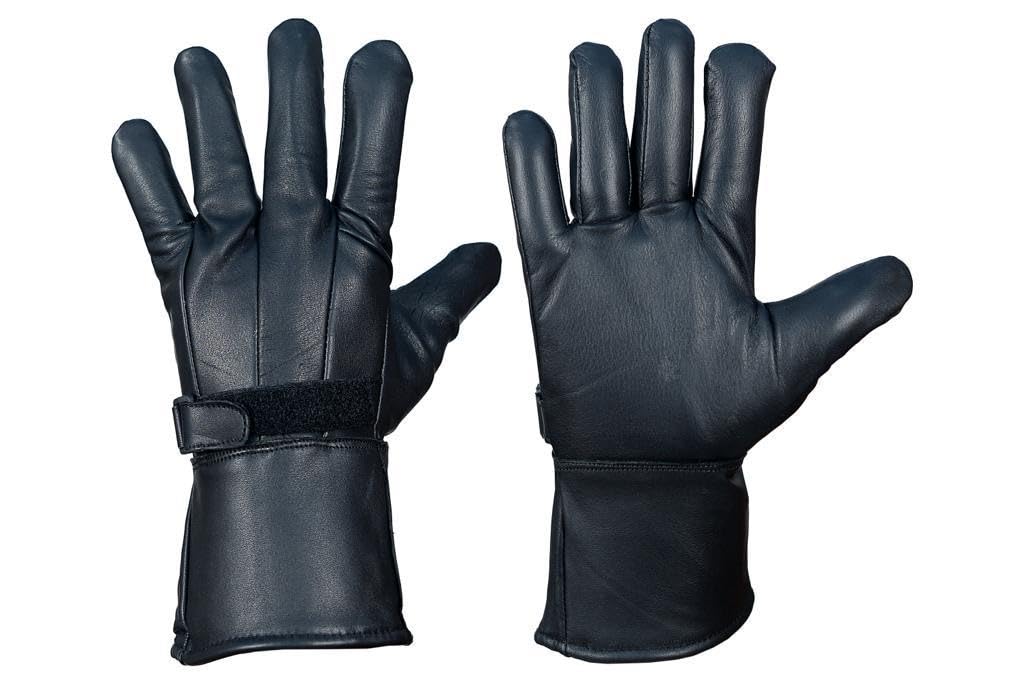 QUALITY WEARS USA Men's Leather Gauntlet Motorcycle Gloves- Motorcycle Thermal Lined Gloves- Leather Gauntlet Gloves