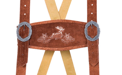 QUALITY WEARS USA Men Lederhosen - Authentic Lederhosen - Leather German Lederhosen for Men, Oktoberfest Outfit - Hazel Brown