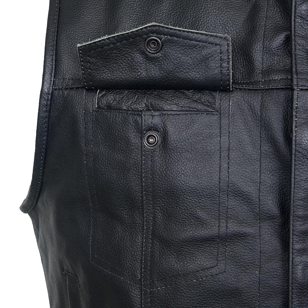 QUALITY WEARS USA Motorcycle Vests for Men - Leather Motorcycle Conceal Carry Vest - Men Biker Leather Vest