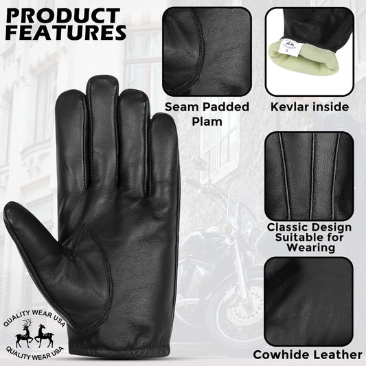 QUALITY WEARS USA Leather Gloves cowhide Police Cut resistant, Patrol, Search Duty Gloves