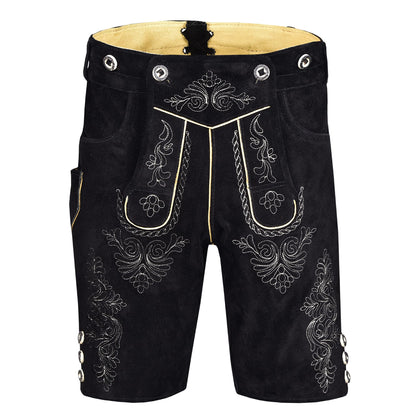 Quality wears Men Authentic Oktoberfest Lederhosen -Bavarian Lederhosen Costume - Lederhosen Men - German Bavarian Trachten Lederhosen (USA 34, Black Small)