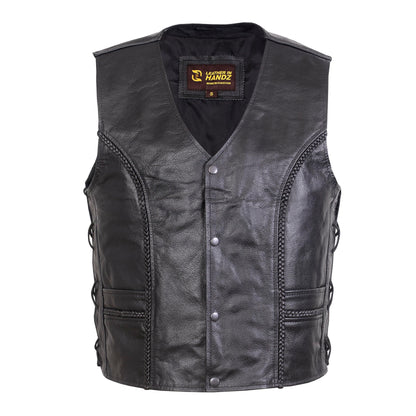 QUALITY WEARS USA Motorcycle Leather Vests for Men Braided - Leather Motorcycle Conceal Carry Vest - Men Biker Leather Vest