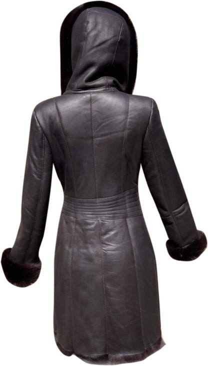 Sheepskin Shearling Leather Bomber Jacket 100% Natural Wool Fur Pilot Jacket (Chocolate-Fur)