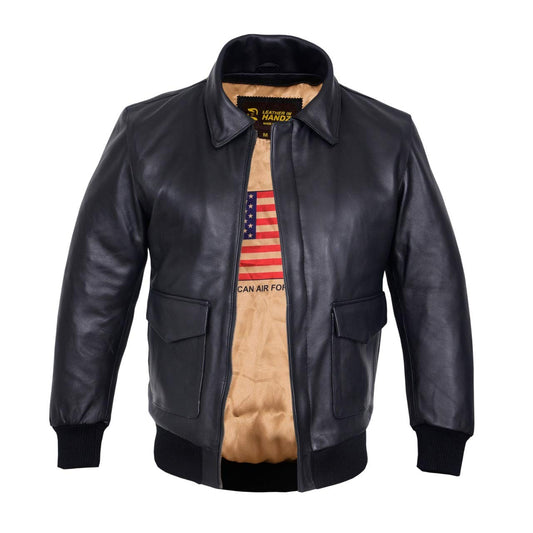 QUALITY WEARS USA Air Force A-2 Leather Flight Bomber Jacket Aviator pilot WWII Jacket (Regular & Special sizes) (BLACK, 2XL-Big)