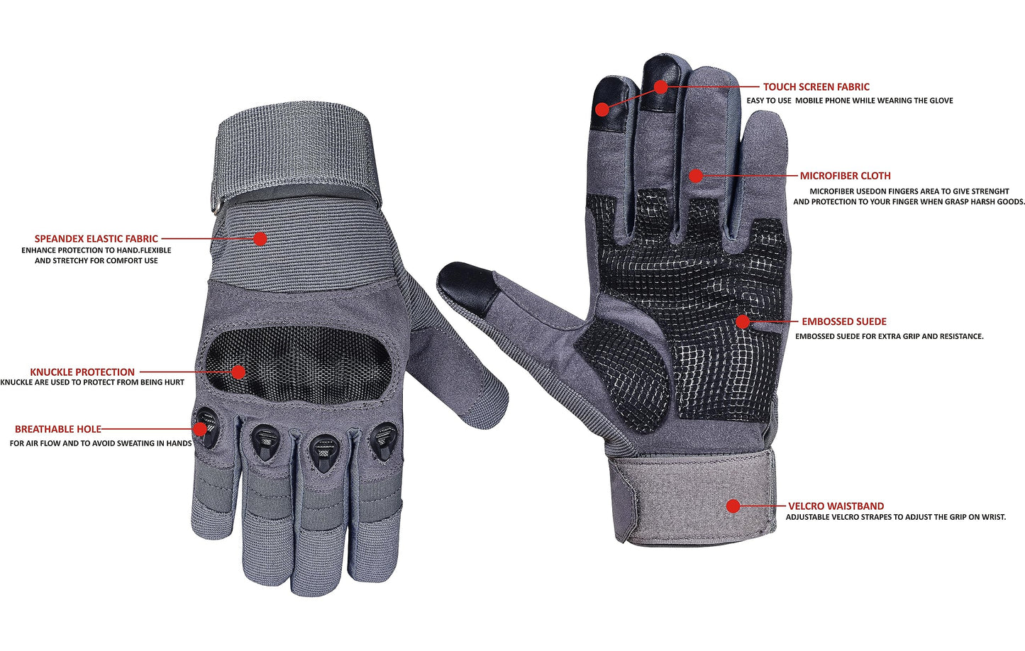 QUALITY WEARS USA Motorcycle Gloves for Men, Touchscreen Cycling Gloves for Outdoor Sports On-Road/Off-Road/Mountain Motorcycle Motorcross Motorbike Dirt Bike Bicycle Racing ATV