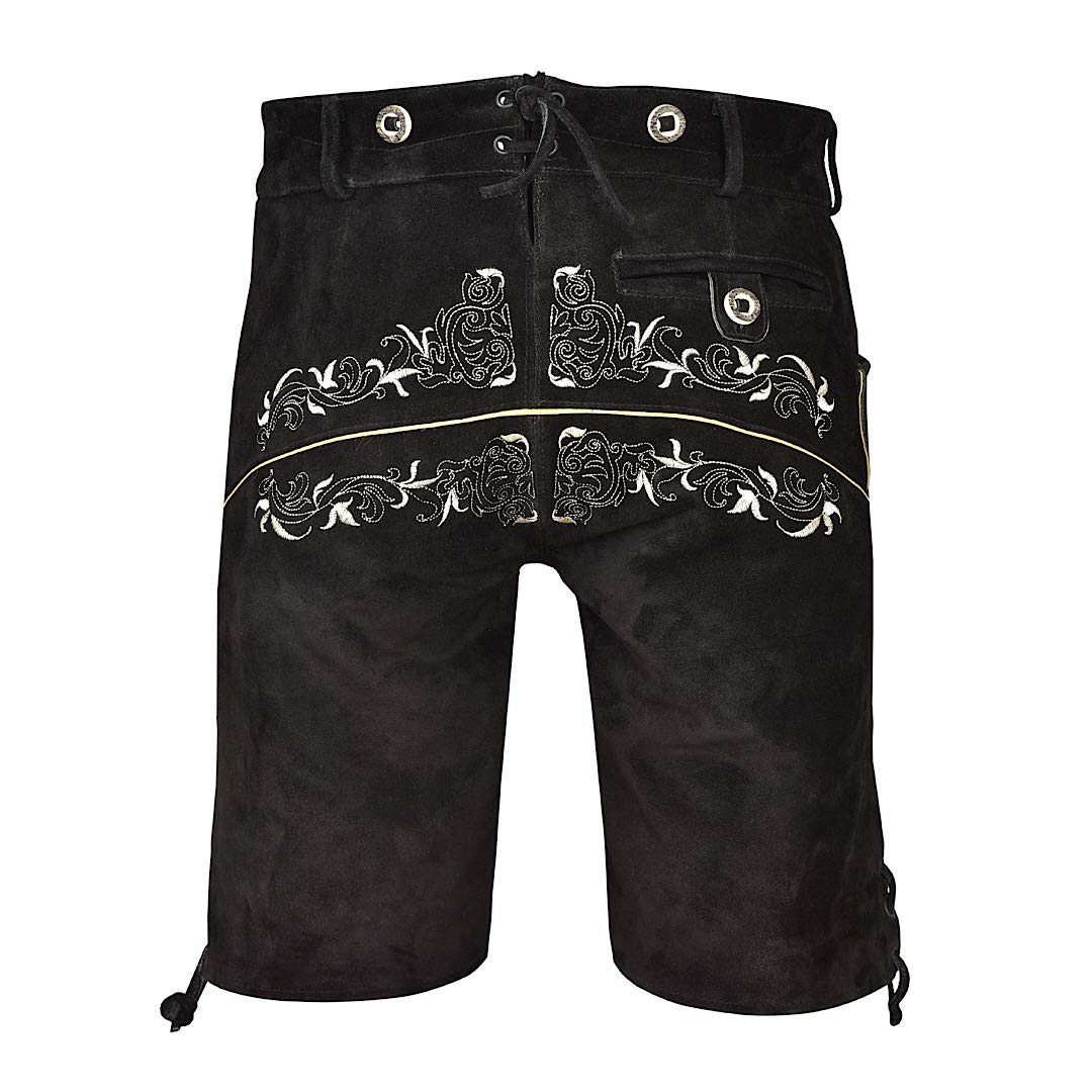 QUALITY WEARS USA Lederhosen Men - Authentic Lederhosen - Leather German Lederhosen for Men, Oktoberfest Outfit - Black