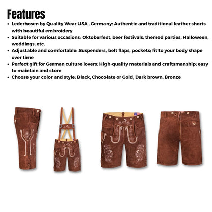QUALITY WEARS USA Men Lederhosen - Authentic Lederhosen - Leather German Lederhosen for Men, Oktoberfest Outfit - Hazel Brown