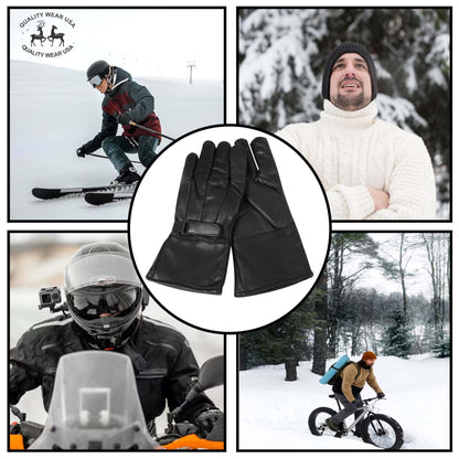 QUALITY WEARS USA Men's Leather Gauntlet Motorcycle Gloves- Motorcycle Thermal Lined Gloves- Leather Gauntlet Gloves