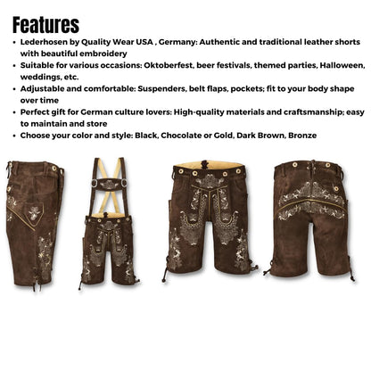 QUALITY WEARS USA Lederhosen Men - Authentic Lederhosen - Leather German Lederhosen for Men,- Brown Style 1