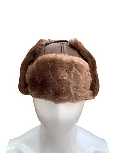 Unisex Double Face Leather Sheepskin Trapper Hat Russian Ushanka Aviator Fur hat Winter hat