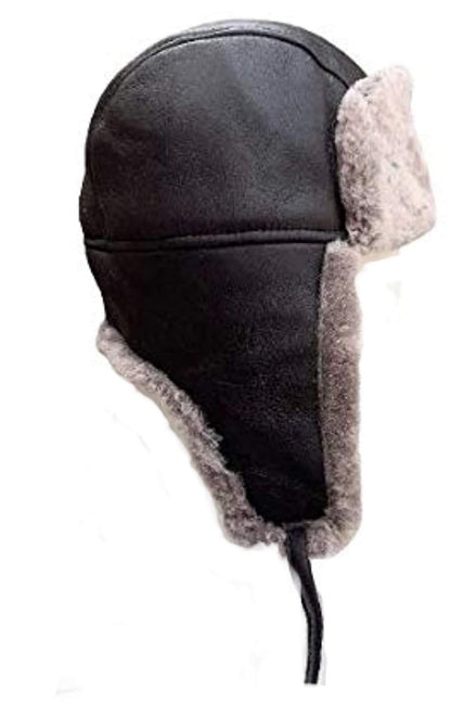 Unisex Double Face Leather Sheepskin Trapper Hat Russian Ushanka Aviator Fur hat Winter hat