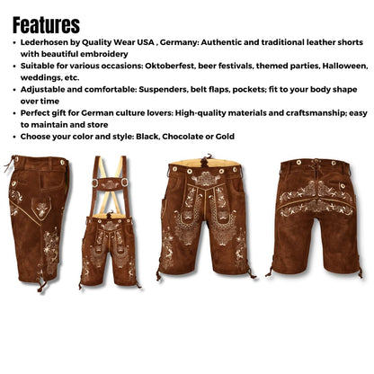 QUALITY WEARS USA Men Lederhosen - Authentic Lederhosen - Leather German Lederhosen for Men, Oktoberfest Outfit - Light Brown