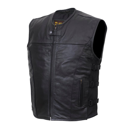 QUALITY WEARS USA Motorcycle Vests for Men - Leather Motorcycle Conceal Carry Vest - Men Biker Leather Vest
