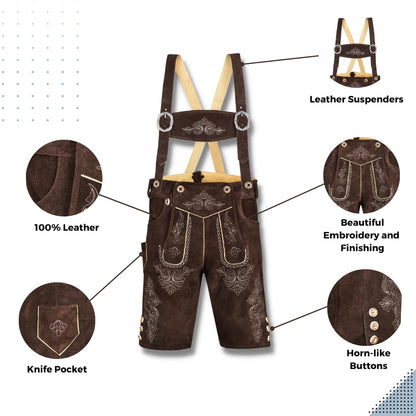 QUALITY WEARS USA Men Lederhosen - Authentic Lederhosen - Leather German Lederhosen for Men, Oktoberfest Outfit - Light Brown