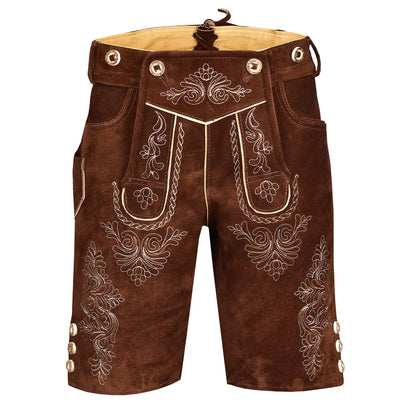 QUALITY WEARS USA Men Lederhosen - Authentic Lederhosen - Leather German Lederhosen for Men, Oktoberfest Outfit - Light Brown