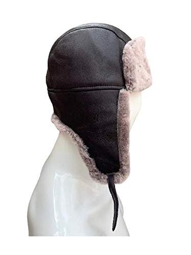 Unisex Double Face Leather Sheepskin Trapper Hat Russian Ushanka Aviator Fur hat Winter hat