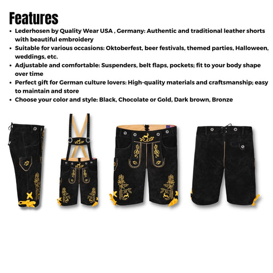 QUALITY WEARS USA Men Lederhosen - Authentic Oktoberfest Lederhosen - German Bavarian Trouser- Lederhosen Men Costume